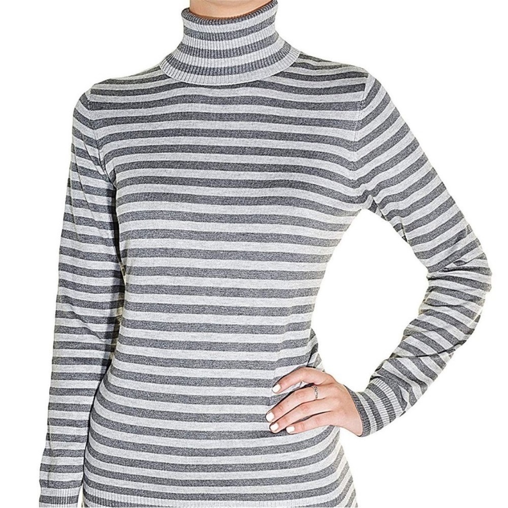 NWT! JOSEPH A. GRAY STRIPE CLASSIC TURTLENECK SWEATER - SIZE SMALL